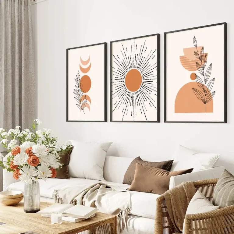 Boho sun and moon set of 3 prints, minimal boho art digital download