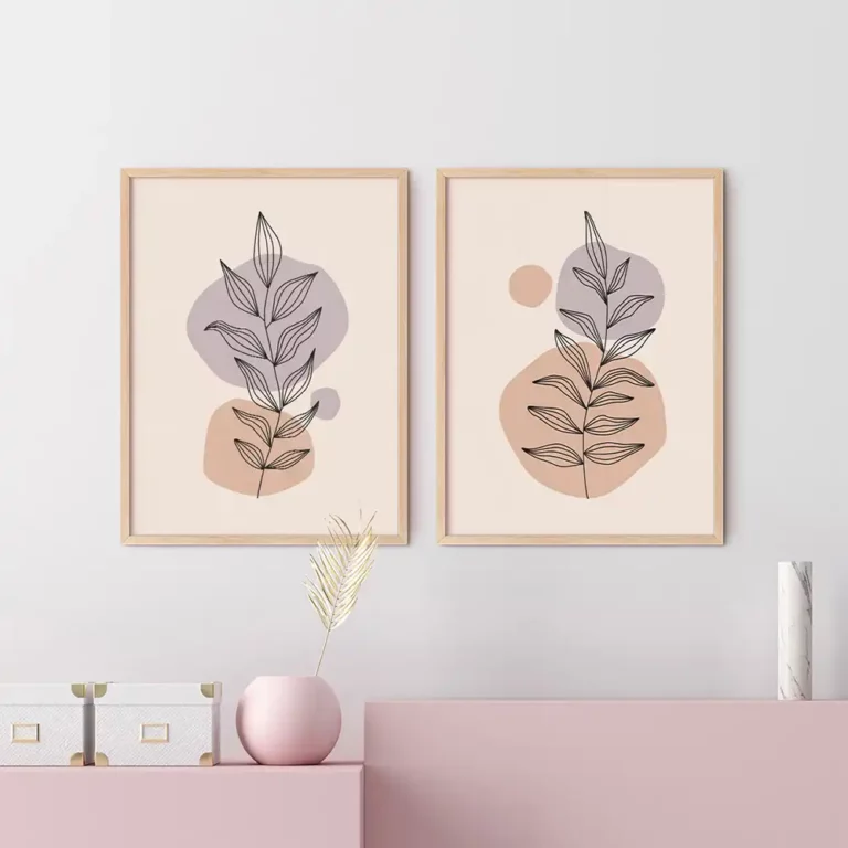 Minimal botanical line art prints set of 3 boho wall art digital download